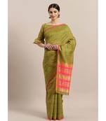 Green Printed cotton saree with blouse