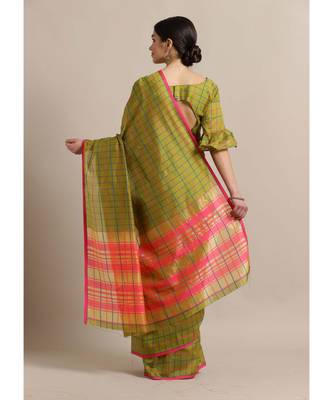Green Printed cotton saree with blouse 2