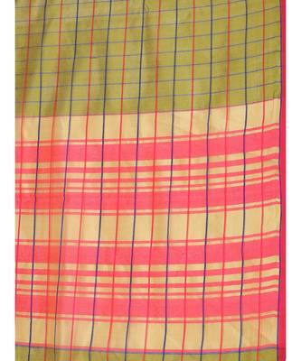 Green Printed cotton saree with blouse 3