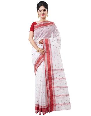 beige Handloom Taant Pure Cotton Saree Without Blouse Piece 1