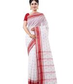 beige Handloom Taant Pure Cotton Saree Without Blouse Piece