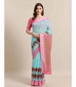 Green Printed cotton saree with blouse