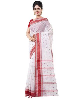 beige Handloom Taant Pure Cotton Saree Without Blouse Piece 2