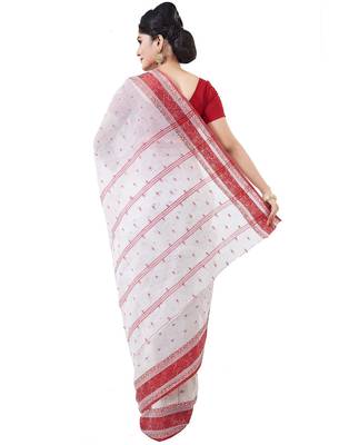 beige Handloom Taant Pure Cotton Saree Without Blouse Piece 3