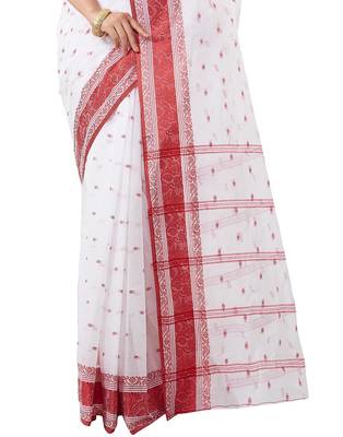 beige Handloom Taant Pure Cotton Saree Without Blouse Piece 4