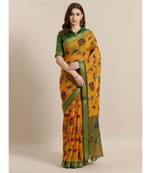 Mustard Printed cotton saree with blouse