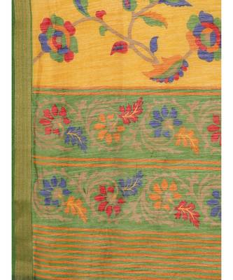 Mustard Printed cotton saree with blouse 3