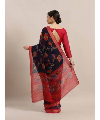 Blue Printed cotton saree with blouse 2