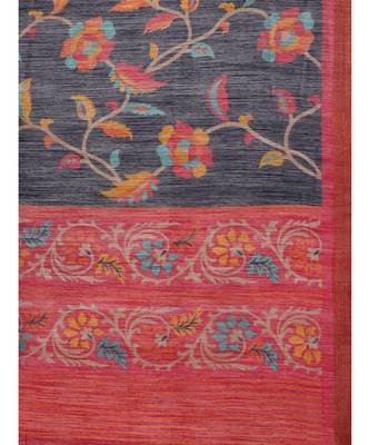 Blue Printed cotton saree with blouse 3
