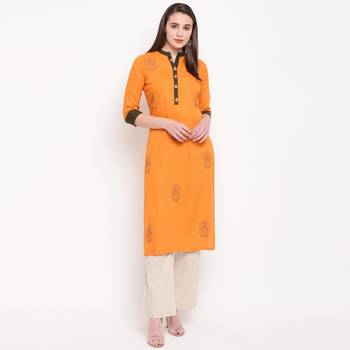 women's embroidered straight rayon mustard yellow kurti 1