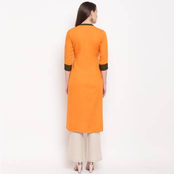 women's embroidered straight rayon mustard yellow kurti 2