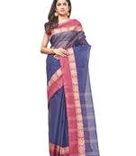 blue Handloom Taant Pure Cotton Saree Without Blouse Piece
