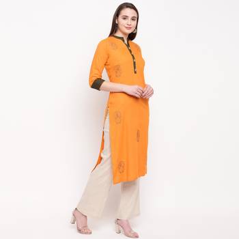 women's embroidered straight rayon mustard yellow kurti 3