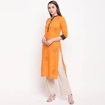 women's embroidered straight rayon mustard yellow kurti 4