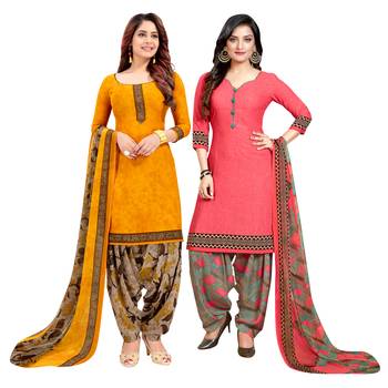 multicolor printed crepe unstitched salwar with dupatta 1