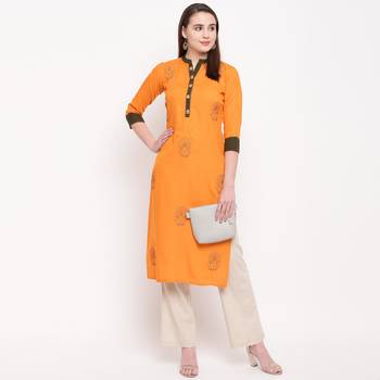 women's embroidered straight rayon mustard yellow kurti 6