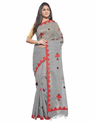 Black Handloom Dhaniyakhali Pure Cotton Saree Without Blouse Piece 1