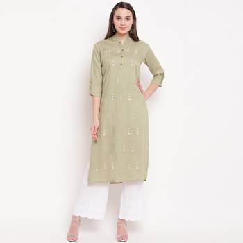 women's embroidered straight rayon beige kurti 1