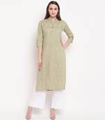 women's embroidered straight rayon beige kurti