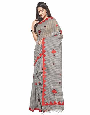 Black Handloom Dhaniyakhali Pure Cotton Saree Without Blouse Piece 2