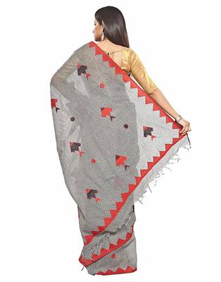 Black Handloom Dhaniyakhali Pure Cotton Saree Without Blouse Piece 3