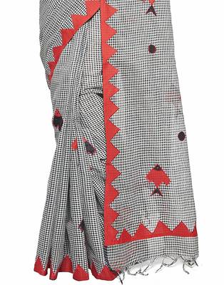 Black Handloom Dhaniyakhali Pure Cotton Saree Without Blouse Piece 4