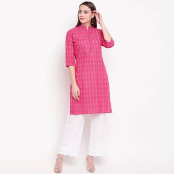 women's printed straight cotton pink kurti 1