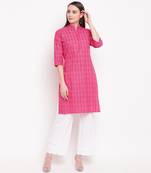 women's printed straight cotton pink kurti