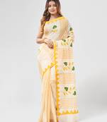 Yellow Handloom Dhaniyakhali Pure Cotton Saree Without Blouse Piece