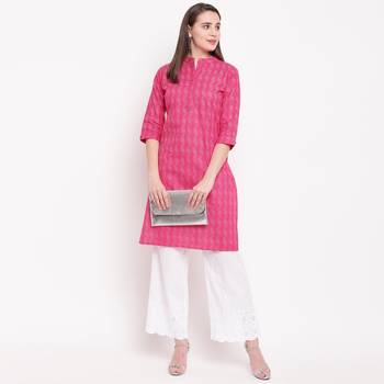 women's printed straight cotton pink kurti 5
