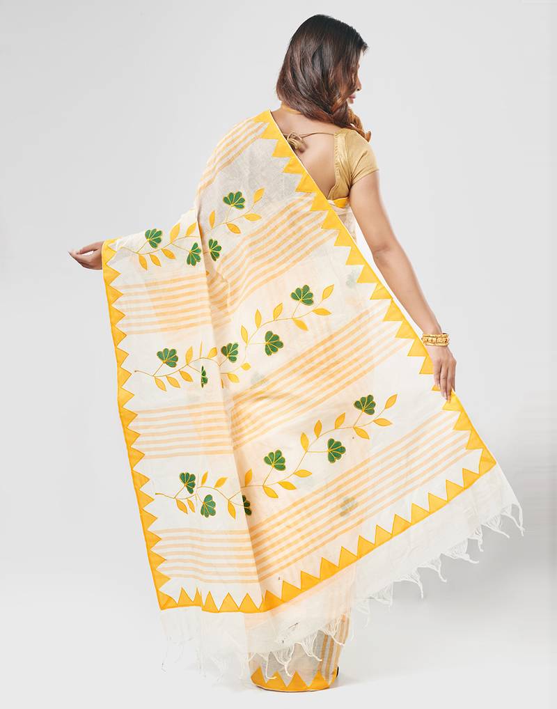 Yellow Handloom Dhaniyakhali Pure Cotton Saree Without Blouse Piece