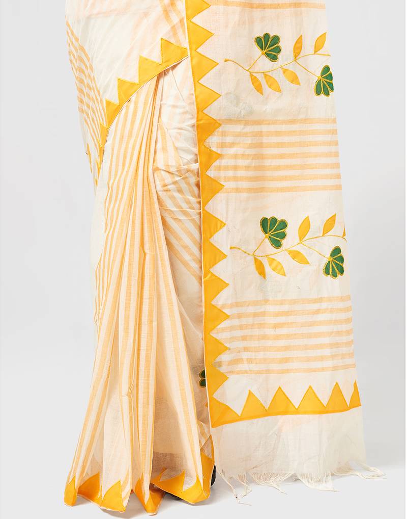 Yellow Handloom Dhaniyakhali Pure Cotton Saree Without Blouse Piece