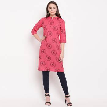 women's printed straight cotton pink kurti 1