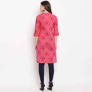 women's printed straight cotton pink kurti 2