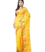 yellow Handloom Taant Pure Cotton Saree Without Blouse Piece