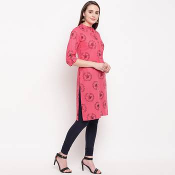 women's printed straight cotton pink kurti 3