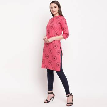 women's printed straight cotton pink kurti 4