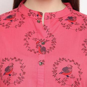 women's printed straight cotton pink kurti 5
