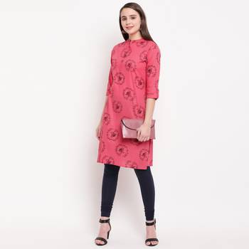 women's printed straight cotton pink kurti 6