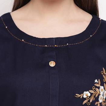women's embroidered/solid straight rayon blue kurti 5