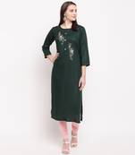 women's embroidered/solid straight rayon green kurti