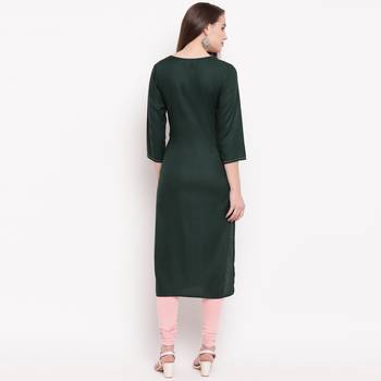 women's embroidered/solid straight rayon green kurti 2