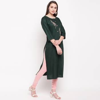 women's embroidered/solid straight rayon green kurti 4