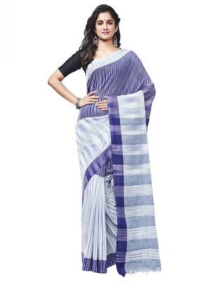 blue Handloom Taant Pure Cotton Saree Without Blouse Piece 1