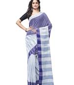 blue Handloom Taant Pure Cotton Saree Without Blouse Piece