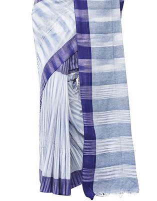 blue Handloom Taant Pure Cotton Saree Without Blouse Piece 4