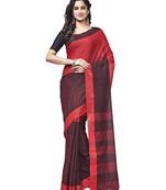 red Handloom Taant Pure Cotton Saree Without Blouse Piece