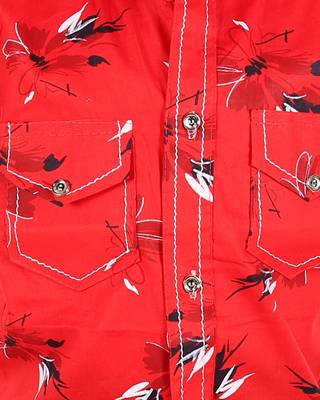 Red printed cotton silk boys-suit 4