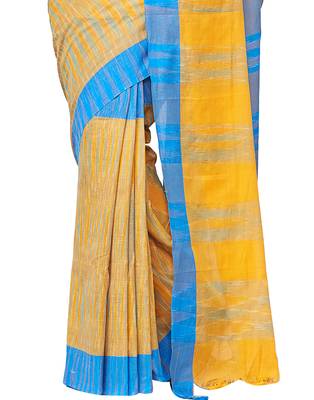 blue Handloom Taant Pure Cotton Saree Without Blouse Piece 4