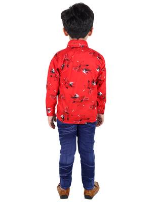 Red printed cotton silk boys-suit 5